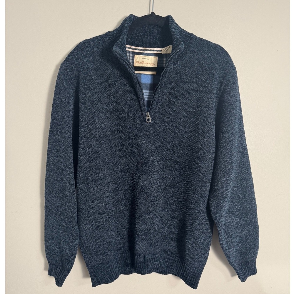 Weatherproof Vintage Mens Quarter Zip Chenille Sweater Navy Sz L Pullover Casual